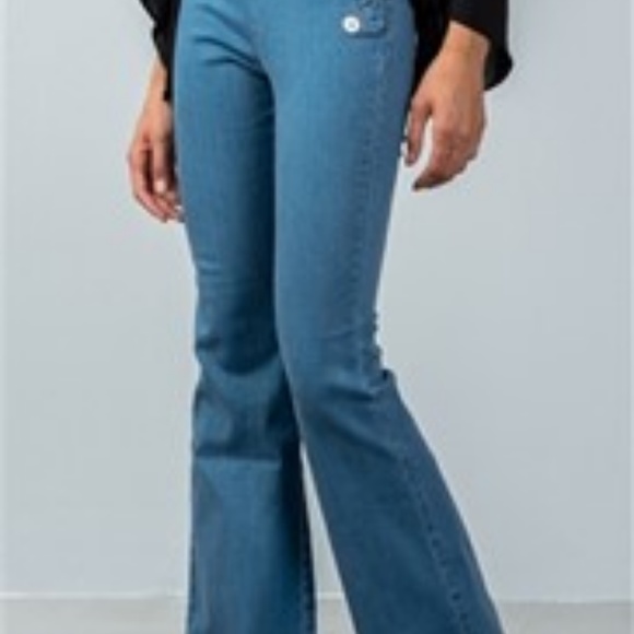 High Waisted Bell Bottom Fitted Denim Jeans - Picture 3 of 4